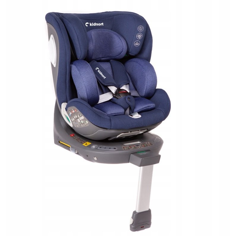 Kidnort Scaun auto pentru copii cu baza isofix picior stabilizator rotativ 360 i-Size R129 tetiera cu spuma de memorie 40-150 cm parasolar reglabil Orn Blue