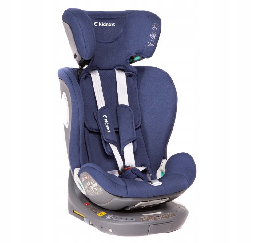 Kidnort Scaun auto pentru copii cu baza isofix picior stabilizator rotativ 360 i-Size R129 tetiera cu spuma de memorie 40-150 cm parasolar reglabil Orn Blue