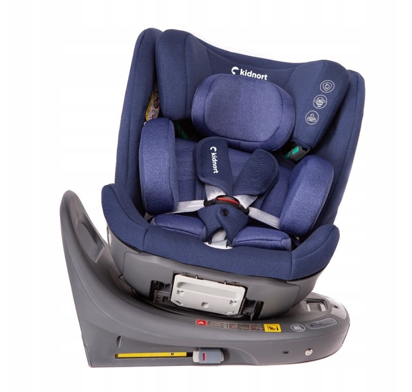 Kidnort Scaun auto pentru copii cu baza isofix picior stabilizator rotativ 360 i-Size R129 tetiera cu spuma de memorie 40-150 cm parasolar reglabil Orn Blue