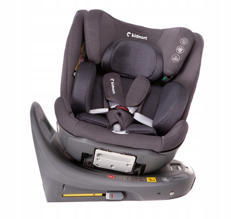 Kidnort Scaun auto pentru copii cu baza isofix picior stabilizator rotativ 360 i-Size R129 tetiera cu spuma de memorie 40-150 cm parasolar reglabil Orn Grey