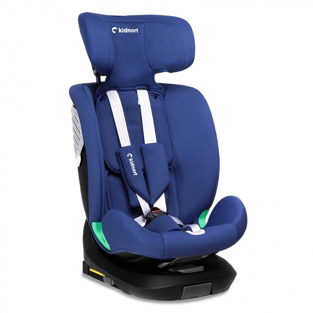 Kidnort Scaun auto pentru copii cu isofix rotativ 360 i-Size R129 cu picior stabilizator si tetiera reglabila 40-150 cm dimensiune 46.5 x 35 x 56 cm Radjur Blue