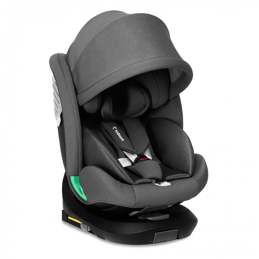 Kidnort Scaun auto pentru copii cu isofix rotativ 360 i-Size R129 cu picior stabilizator si tetiera reglabila 40-150 cm dimensiune 46.5 x 35 x 56 cm Radjur Grey