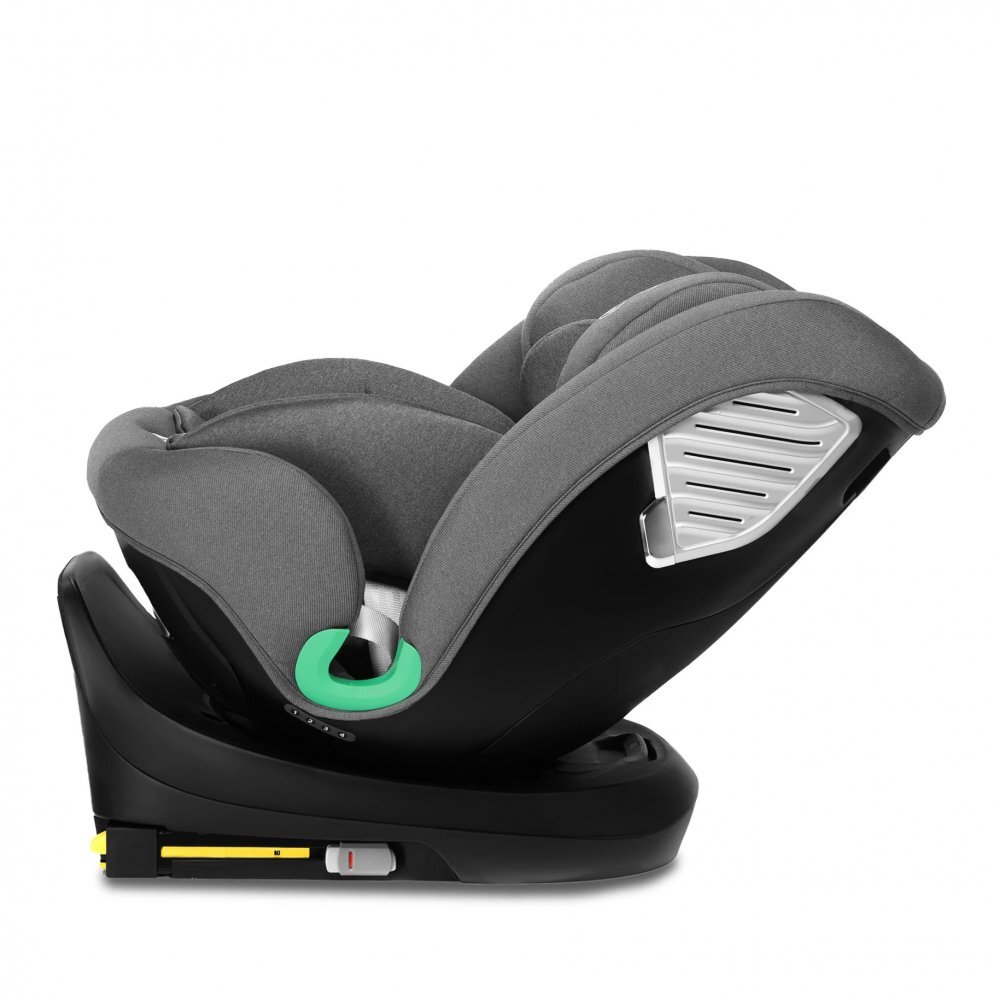 Kidnort Scaun auto pentru copii cu isofix rotativ 360 i-Size R129 cu picior stabilizator si tetiera reglabila 40-150 cm dimensiune 46.5 x 35 x 56 cm Radjur Grey