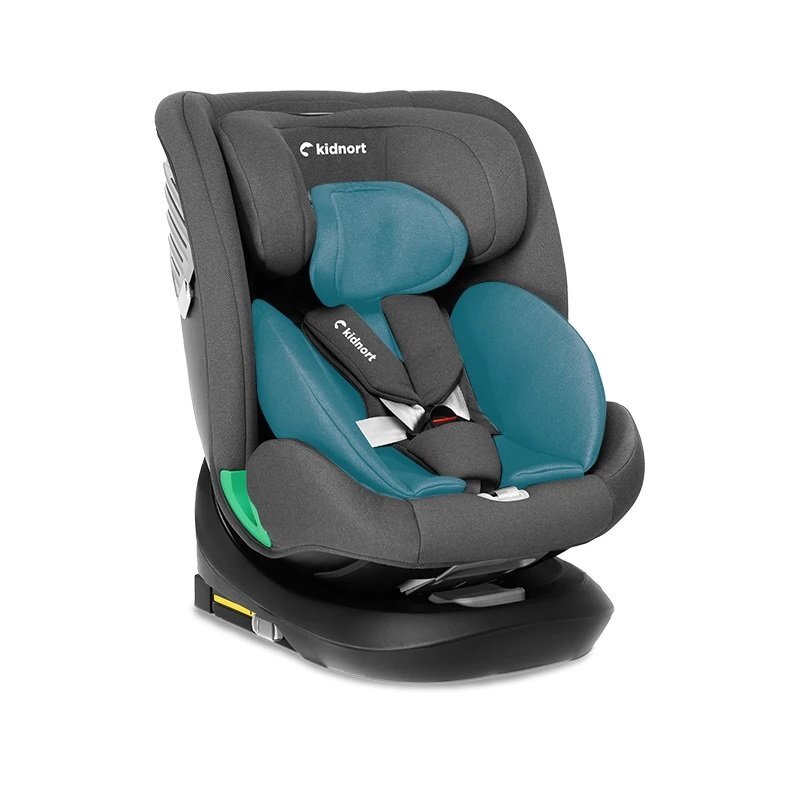 Kidnort Scaun auto pentru copii Radjur Blue cu isofix rotativ 360 i-Size 40-150 cm Top Tether centuri in 5 puncte Sistem de impact lateral baldachin reglabil pozitie somn