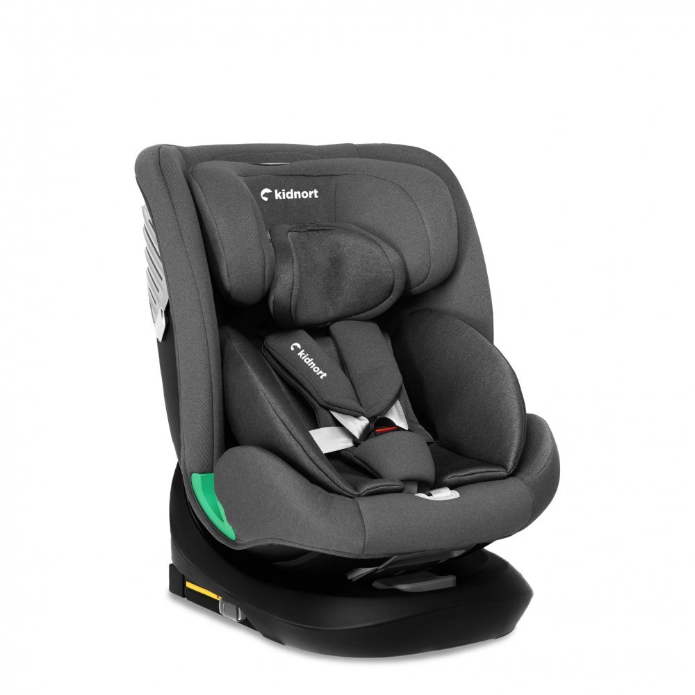 Kidnort Scaun auto pentru copii Radjur Grey cu isofix rotativ 360 i-Size 40-150 cm Top Tether centuri in 5 puncte Sistem de impact lateral baldachin reglabil pozitie somn