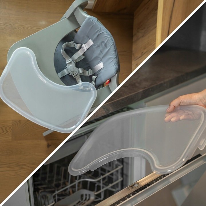 Kidnort Scaun de masa pentru copii Drommer Unique Grey pliabil structura din lemn cu 9 configuratii de inaltime centura de siguranta in 5 puncte pana la 75 kg dimensiune 59 x 46 x 79.5 cm perna de sezut inclusa