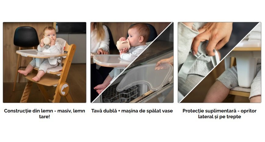 Kidnort Scaun de masa pentru copii Drommer Unique Maro pliabil structura din lemn cu 9 configuratii de inaltime centura de siguranta in 5 puncte pana la 75 kg dimensiune 59 x 46 x 79.5 cm perna de sezut inclusa