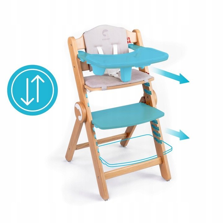 Kidnort Scaun de masa pentru copii Drommer Unique Negru pliabil structura din lemn cu 9 configuratii de inaltime centura de siguranta in 5 puncte pana la 75 kg dimensiune 59 x 46 x 79.5 cm perna de sezut inclusa