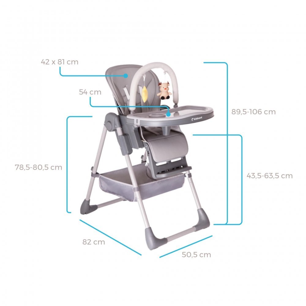 Kidnort Scaun de masa pentru copii Jordgubbe Brown multifunctional cu roti bara de jucarii spatar reglabil pozitie somn reglabil pe inaltime pe 6 nivele tavita cu suport pentru pahar usor de pliat
