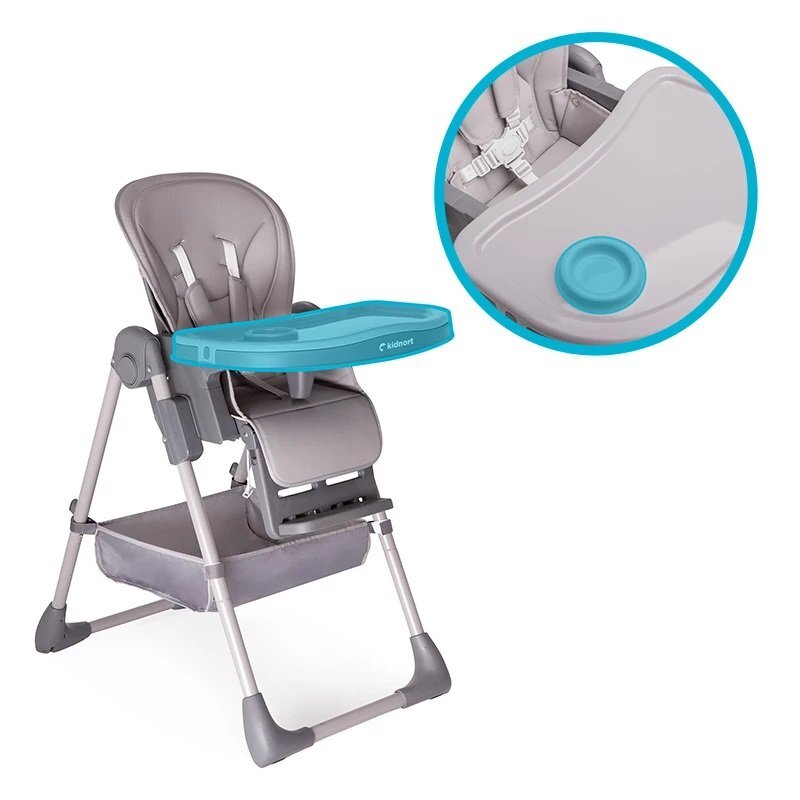 Kidnort Scaun de masa pentru copii Jordgubbe Green multifunctional cu roti bara de jucarii spatar reglabil pozitie somn reglabil pe inaltime pe 6 nivele tavita cu suport pentru pahar usor de pliat