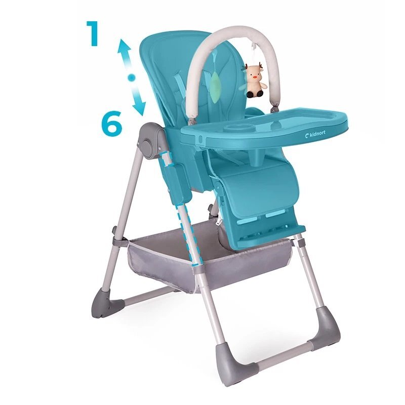 Kidnort Scaun de masa pentru copii Jordgubbe Green multifunctional cu roti bara de jucarii spatar reglabil pozitie somn reglabil pe inaltime pe 6 nivele tavita cu suport pentru pahar usor de pliat
