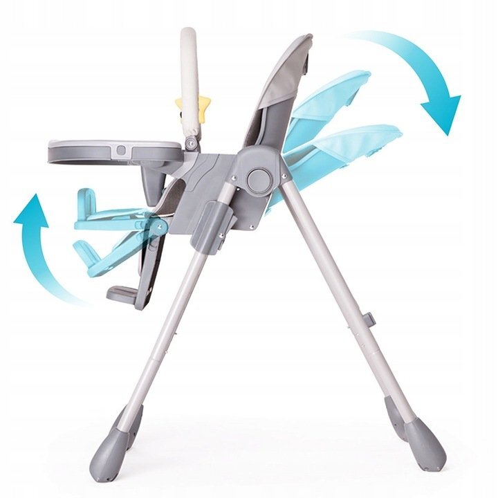 Kidnort Scaun de masa pentru copii Jordgubbe Grey multifunctional cu roti bara de jucarii spatar reglabil pozitie somn reglabil pe inaltime pe 6 nivele tavita cu suport pentru pahar usor de pliat