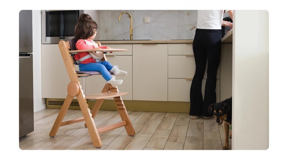 Kidnort Scaun de masa pentru copii multifunctional Drommer Brown pliabil din lemn transformabil cu sezut reglabil pe 11 nivele de inaltime picioare antiderapante cu pernuta inclusa capacitate maxim admisa 75 kg