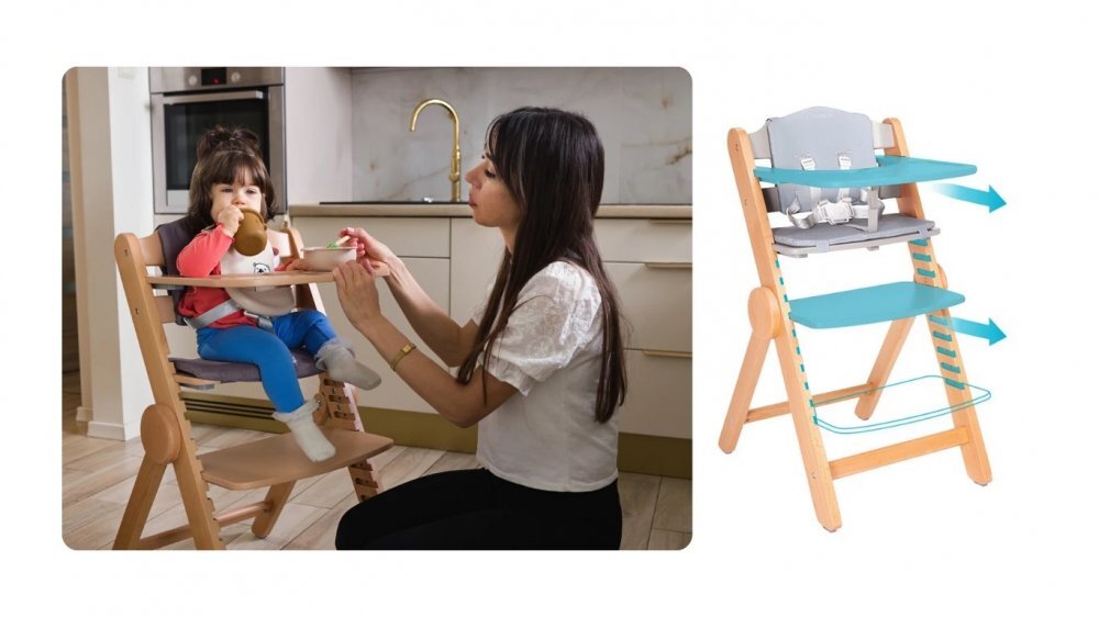 Kidnort Scaun de masa pentru copii multifunctional Drommer Brown pliabil din lemn transformabil cu sezut reglabil pe 11 nivele de inaltime picioare antiderapante cu pernuta inclusa capacitate maxim admisa 75 kg