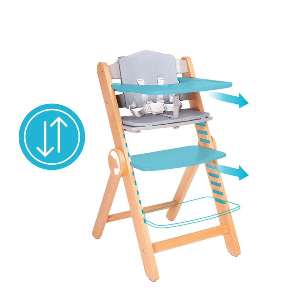 Kidnort Scaun de masa pentru copii multifunctional Drommer Grey pliabil din lemn transformabil cu sezut reglabil pe 11 nivele de inaltime picioare antiderapante cu pernuta inclusa capacitate maxim admisa 75 kg