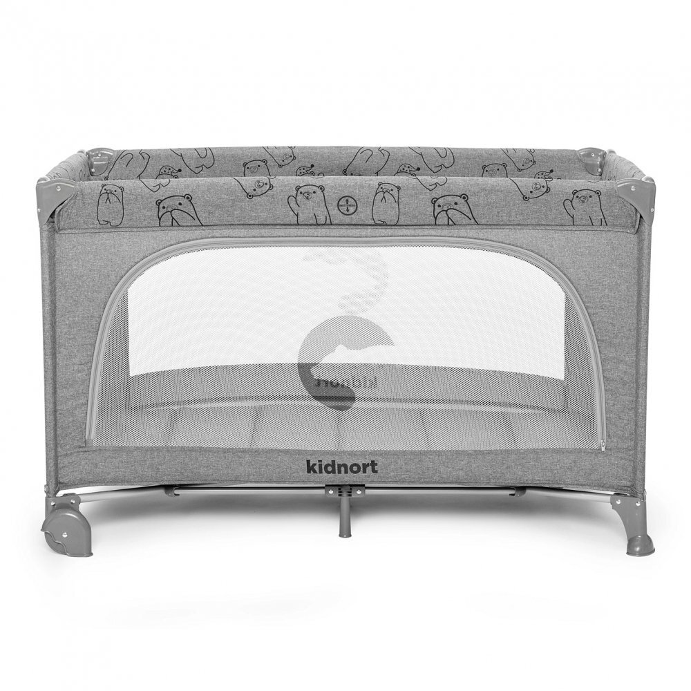 Kidnort Set Patut de calatorie Ihalig Light Gray cu geanta de transport salteluta pliabila usa cu fermoar si roti cu posibilitatea de blocare + Saltea cocos Comfort 8 cm