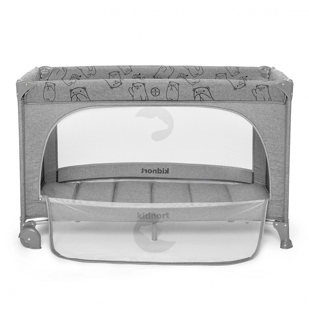 Kidnort Set Patut de calatorie Ihalig Light Gray cu geanta de transport salteluta pliabila usa cu fermoar si roti cu posibilitatea de blocare + Saltea cocos Comfort 8 cm
