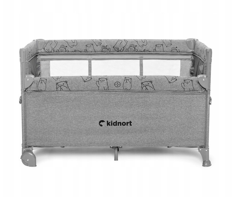 Kidnort Set Patut pliabil 3 in 1 pentru copiicu doua nivelelaterala culisantaplasa de ventilatiesaltea pliabila si geanta de transport inclusedimensiune 128x78.5x68 cm Livsmiljo Light Grey + Saltea cocos Comfort 8 cm