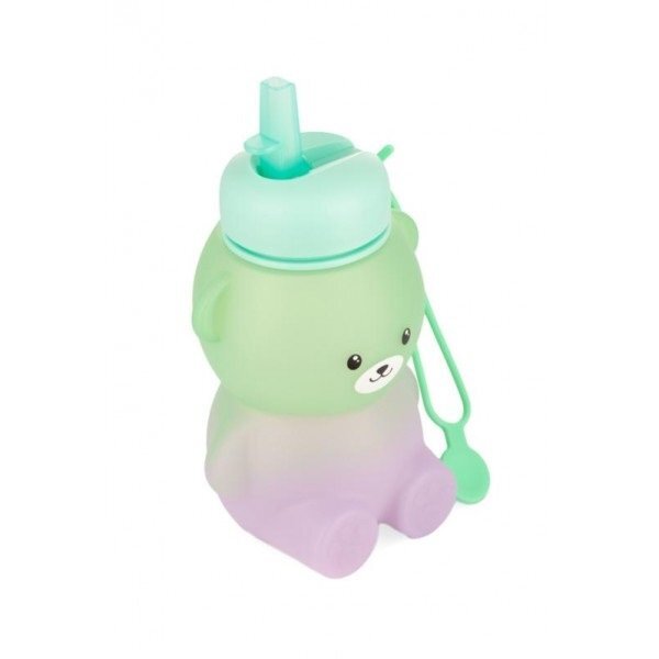 Kidnort Sticla de apa din silicon cu pai retractabil 600 ml Karlek VerdeViolet