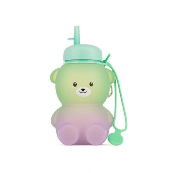 Kidnort Sticla de apa din silicon cu pai retractabil 600 ml Karlek VerdeViolet