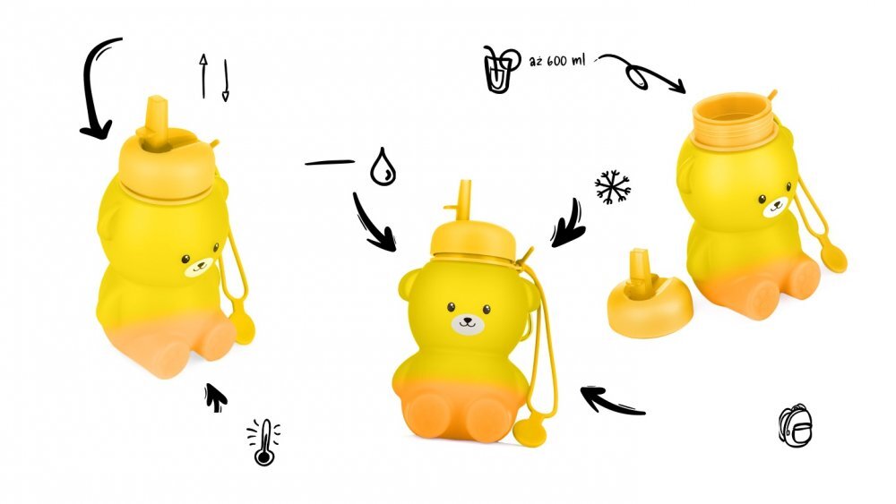 Kidnort Sticla de apa din silicon cu pai retractabil 600 ml Retter Gladje YellowOrange