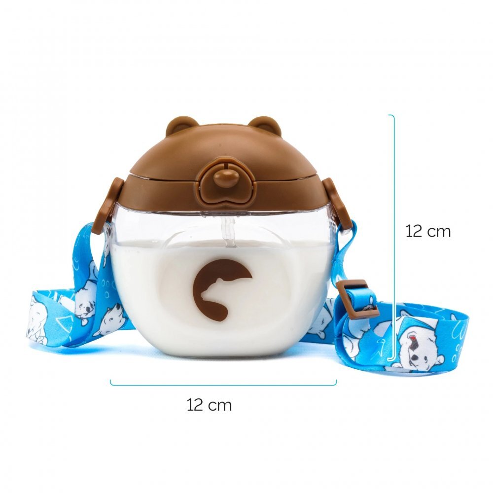 Kidnort Sticluta de apa din tritan pentru copii Bear sterilizabila pai moale din silicon cu bila gravitationala prevazuta cu snur reglabil capacitate 300 ml Brown
