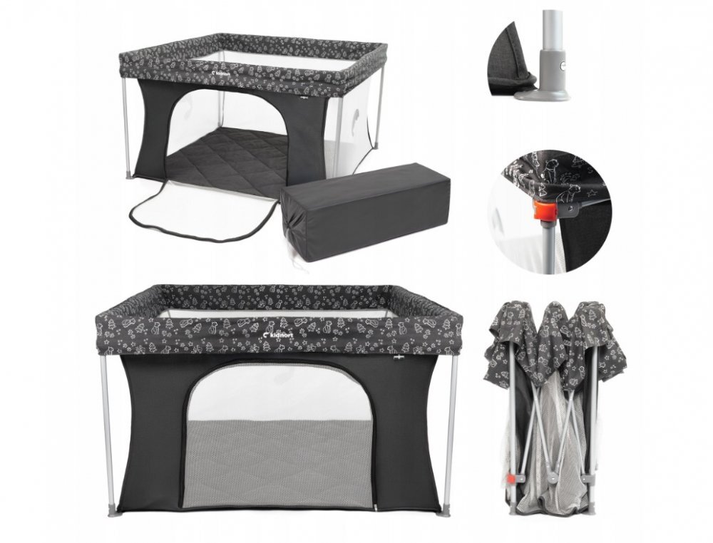 Kidnort Tarc de joaca pentru copii Snoen Dark Grey pliabil design modern si sigur acces mare cu fermoar actionat din exterior husa depozitare inclusa dimensiune 126.5 x 74.5 cm