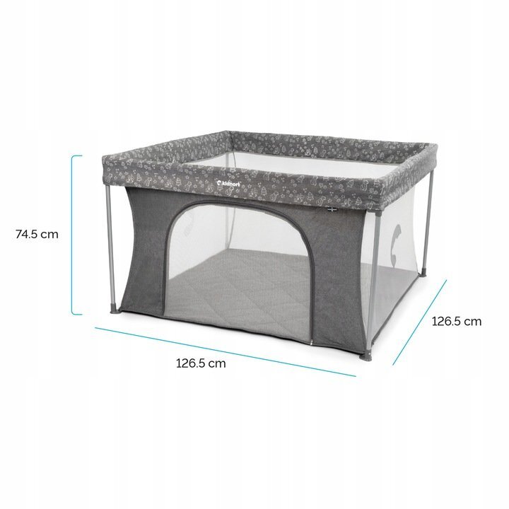 Kidnort Tarc de joaca pentru copii Snoen Dark Grey pliabil design modern si sigur acces mare cu fermoar actionat din exterior husa depozitare inclusa dimensiune 126.5 x 74.5 cm