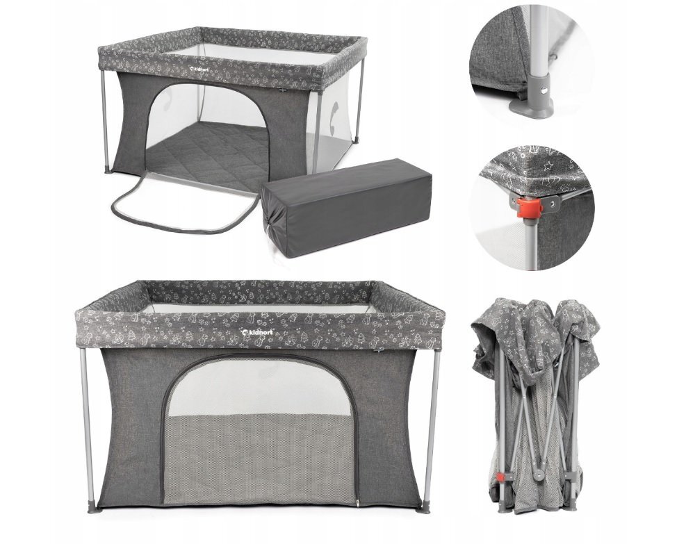 Kidnort Tarc de joaca pentru copii Snoen Light Grey pliabil design modern si sigur acces mare cu fermoar actionat din exterior husa depozitare inclusa dimensiune 126.5 x 74.5 cm