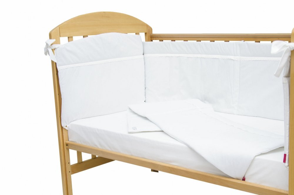 Kids Decor Set protectii patut KidsDecor alb cu dantela din bumbac 60x120 cm