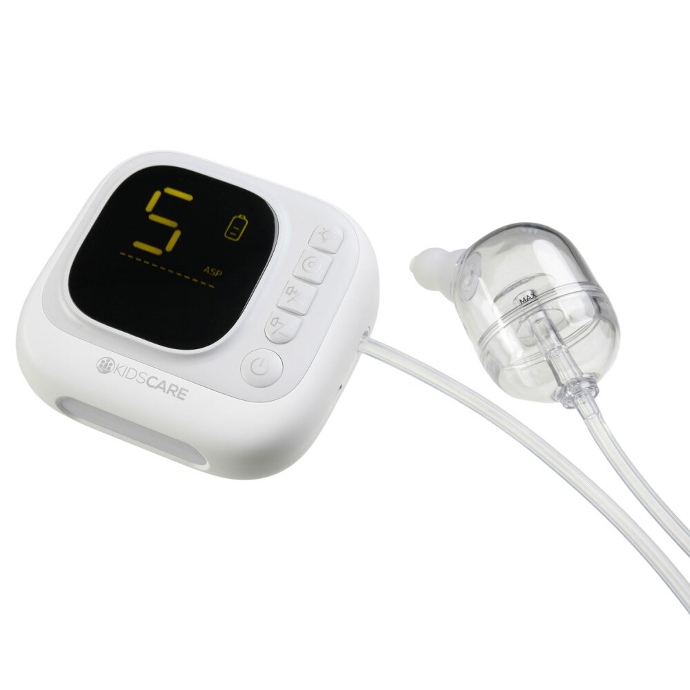 KidsCare Aspirator nazal electric 9 trepte absorbtie 4 varfuri melodii pentru copii lumina de veghe acumulator inclus