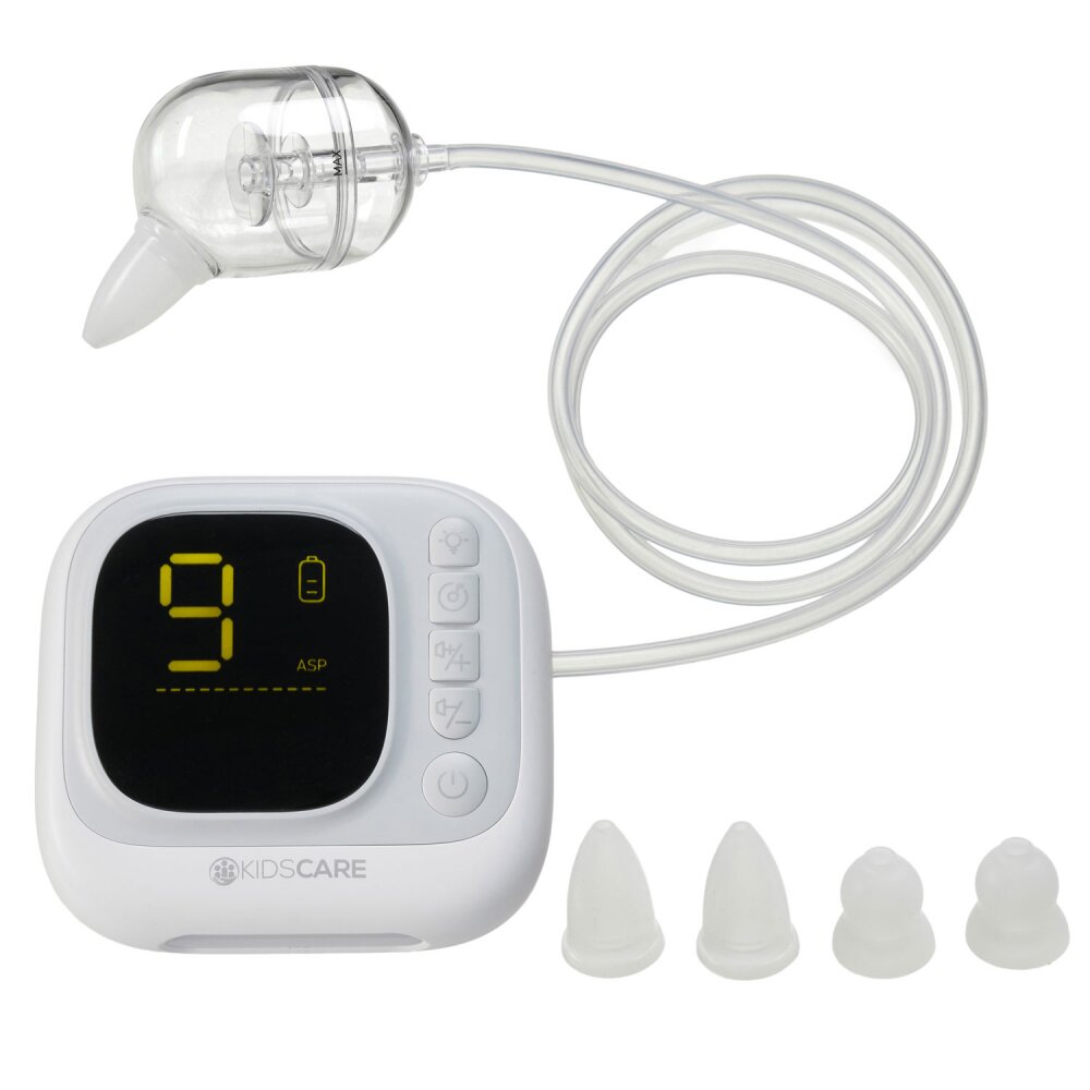 KidsCare Aspirator nazal electric 9 trepte absorbtie 4 varfuri melodii pentru copii lumina de veghe acumulator inclus