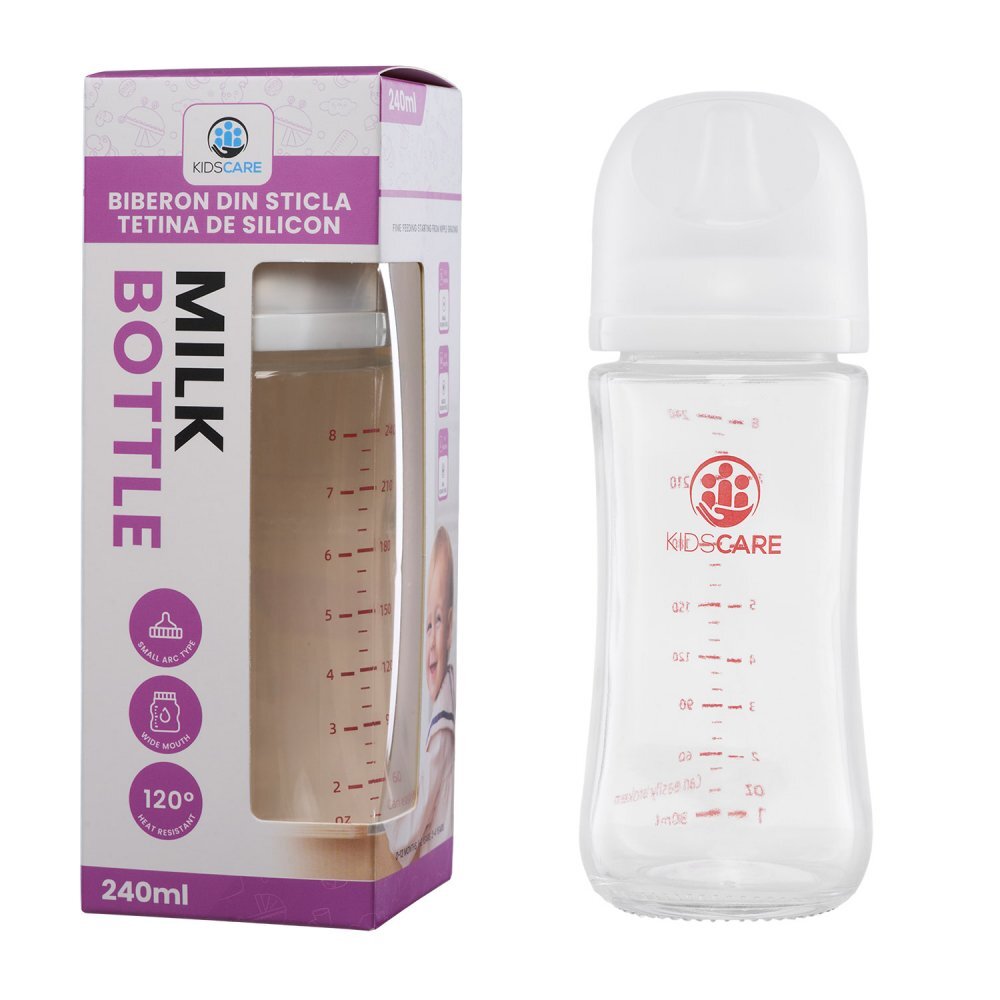 KidsCare Biberon din sticla borosilicat 240 ml cu tetina din silicon