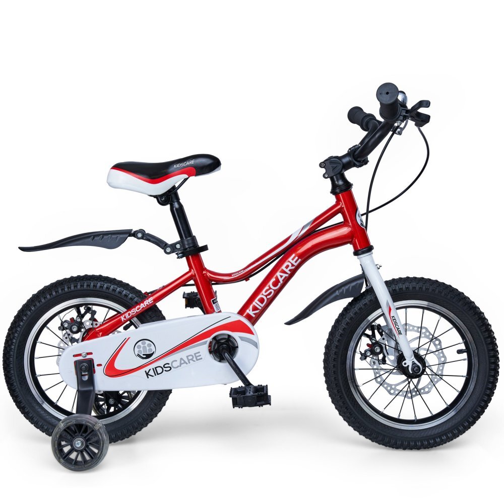 KidsCare Bicicleta pentru copii 2-4 ani HappyCycles 12 inch cu roti ajutatoare si frane pe disc rosu