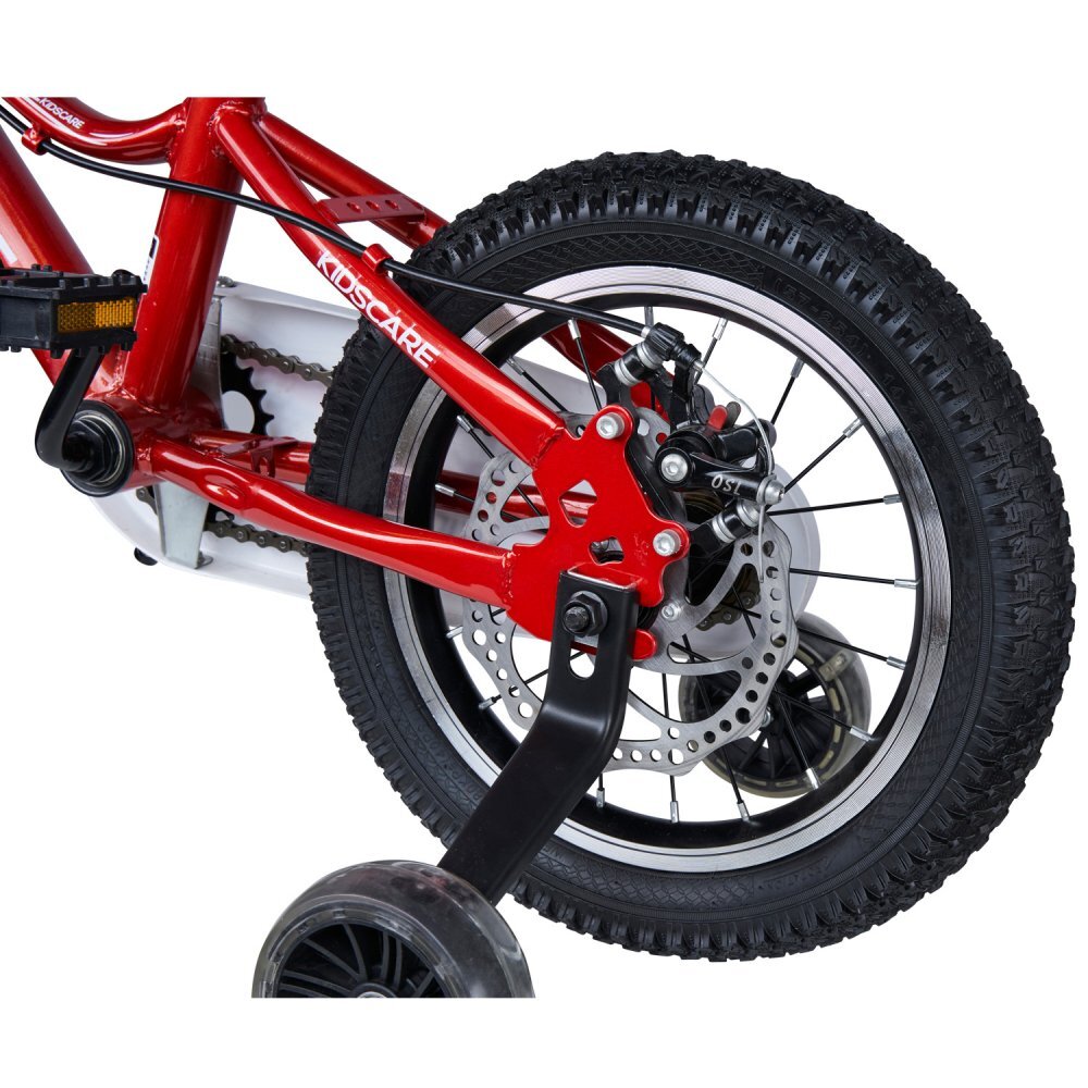 KidsCare Bicicleta pentru copii 2-4 ani HappyCycles 12 inch cu roti ajutatoare si frane pe disc rosu