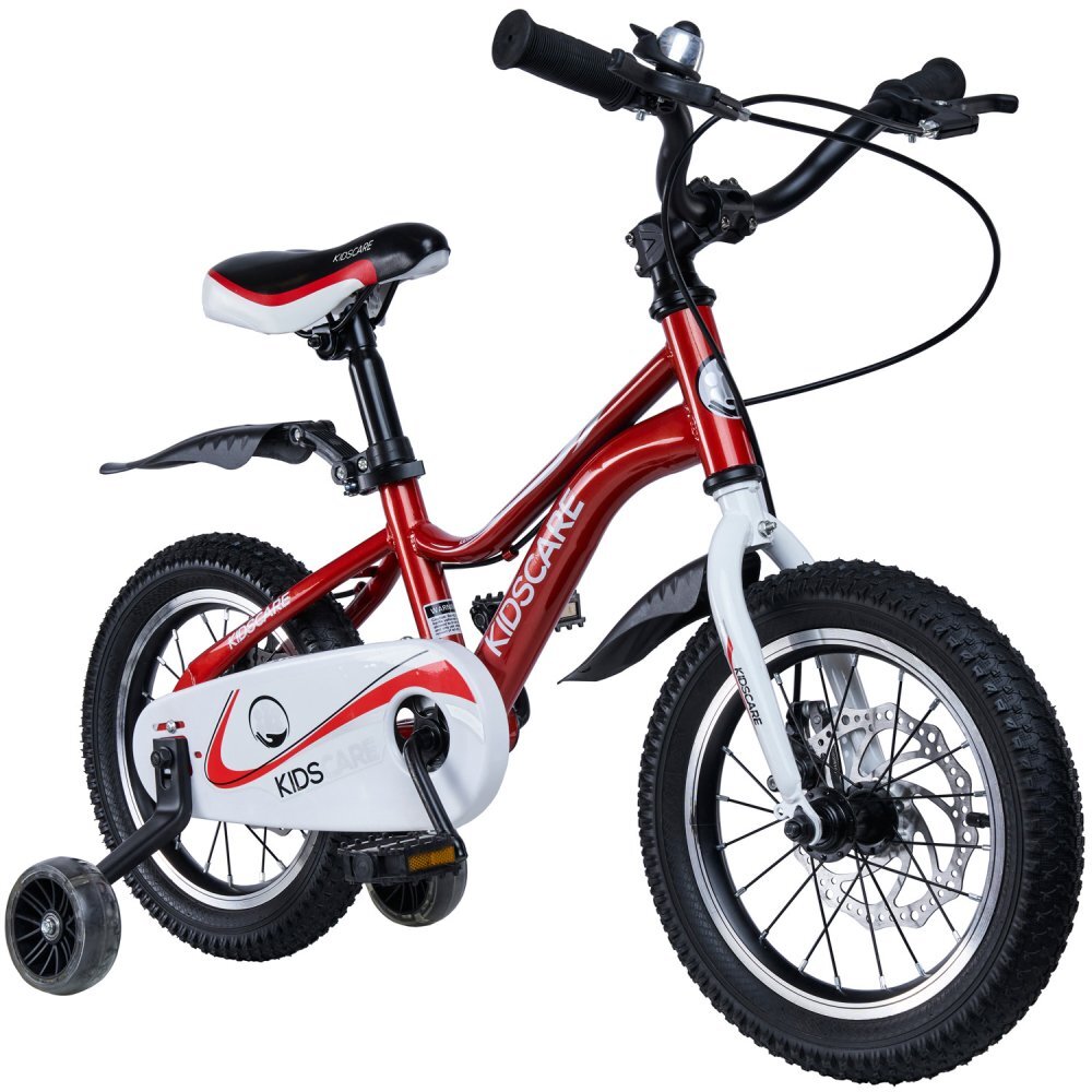 KidsCare Bicicleta pentru copii 2-4 ani HappyCycles 12 inch cu roti ajutatoare si frane pe disc rosu