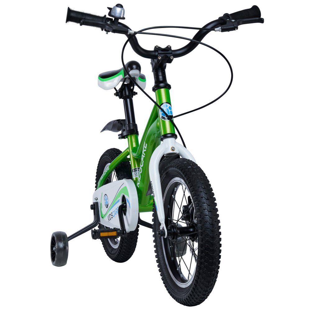 KidsCare Bicicleta pentru copii 2-4 ani HappyCycles 12 inch cu roti ajutatoare si frane pe disc verde