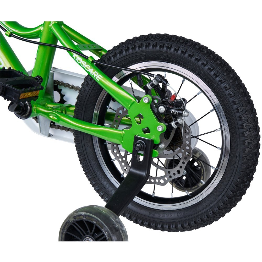 KidsCare Bicicleta pentru copii 2-4 ani HappyCycles 12 inch cu roti ajutatoare si frane pe disc verde