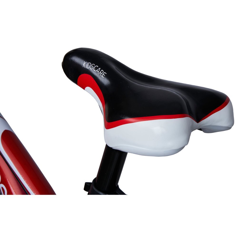KidsCare Bicicleta pentru copii 5-8 ani HappyCycles 16 inch cu roti ajutatoare si frane pe disc rosu inaltimea intre 110 cm si 125 cm scaun reglabil pe inaltime claxon pe ghidon
