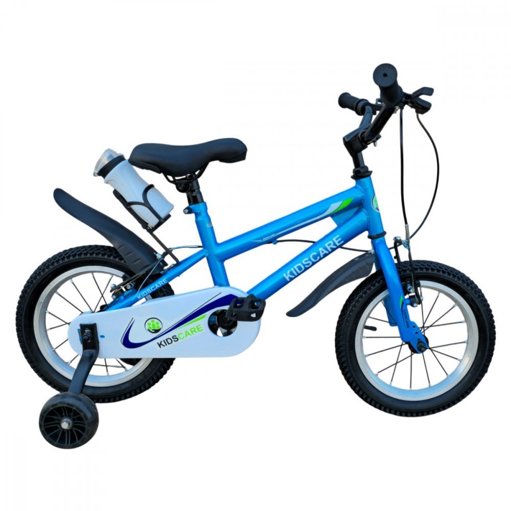 KidsCare Bicicleta pentru copii HappyBoy Albastra 12 inch cu roti ajutatoare frane de mana sticla inclusa 2-4 ani