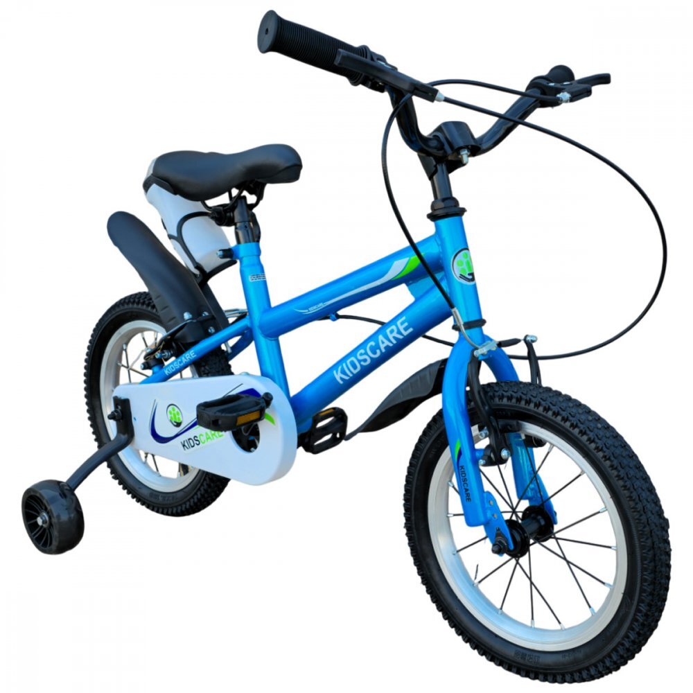 KidsCare Bicicleta pentru copii HappyBoy Albastra 12 inch cu roti ajutatoare frane de mana sticla inclusa 2-4 ani