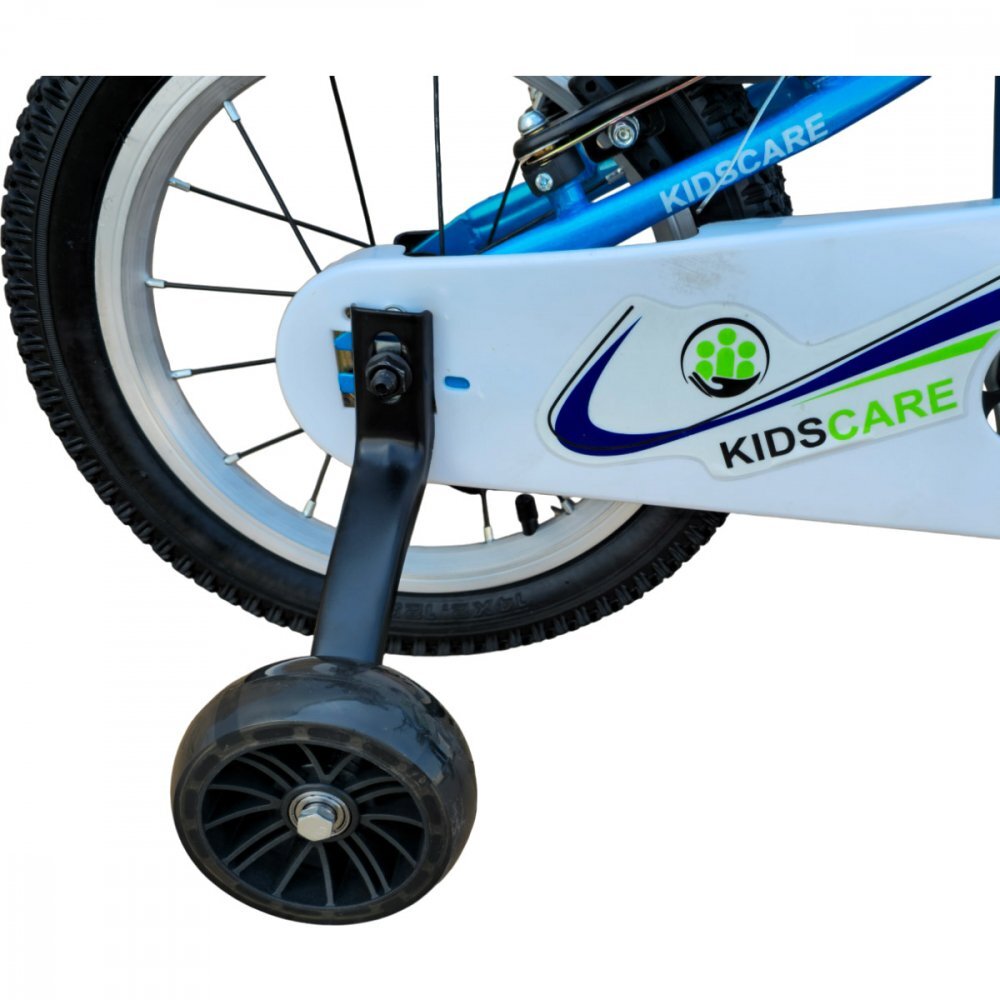 KidsCare Bicicleta pentru copii HappyBoy Albastra 14 inch cu roti ajutatoare frane de mana sticla inclusa 3-6 ani