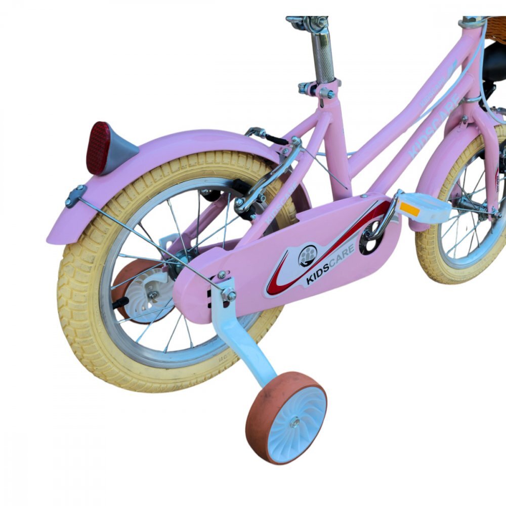 KidsCare Bicicleta pentru copii HappyGirl Roz 12 inch cu roti ajutatoare frane de mana cosulet 2-4 ani