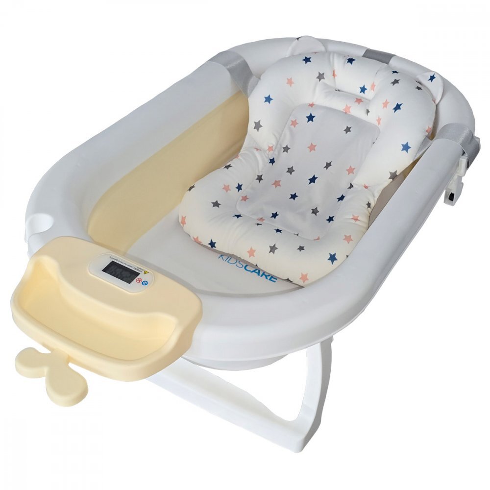 KidsCare Cadita pliabila Bej cu suport metalic termometru perna reductor jucarii protectie cap cana pliabila
