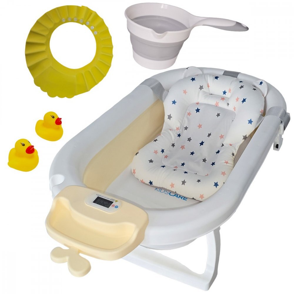 KidsCare Cadita pliabila Bej cu termometru perna reductor jucarii protectie cap cana pliabila