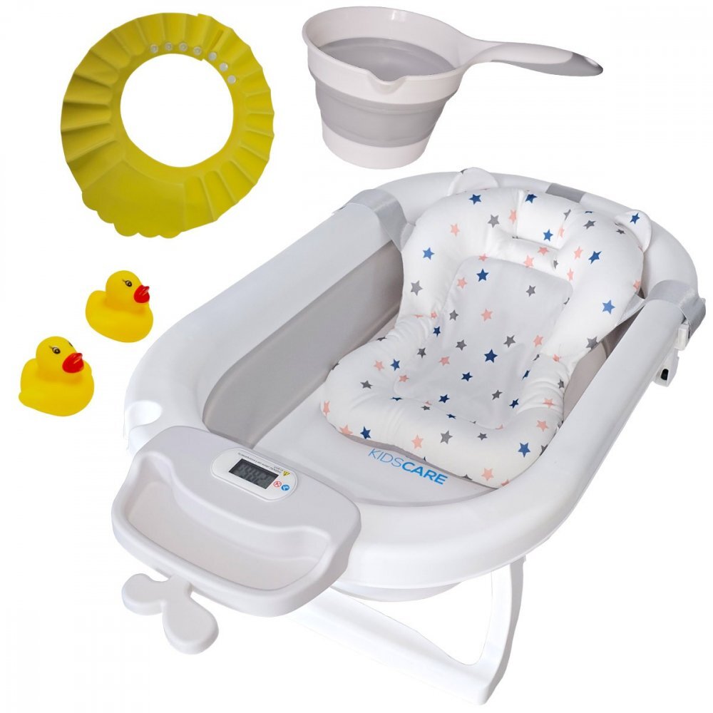 KidsCare Cadita pliabila Gri cu termometru perna reductor jucarii protectie cap cana pliabila
