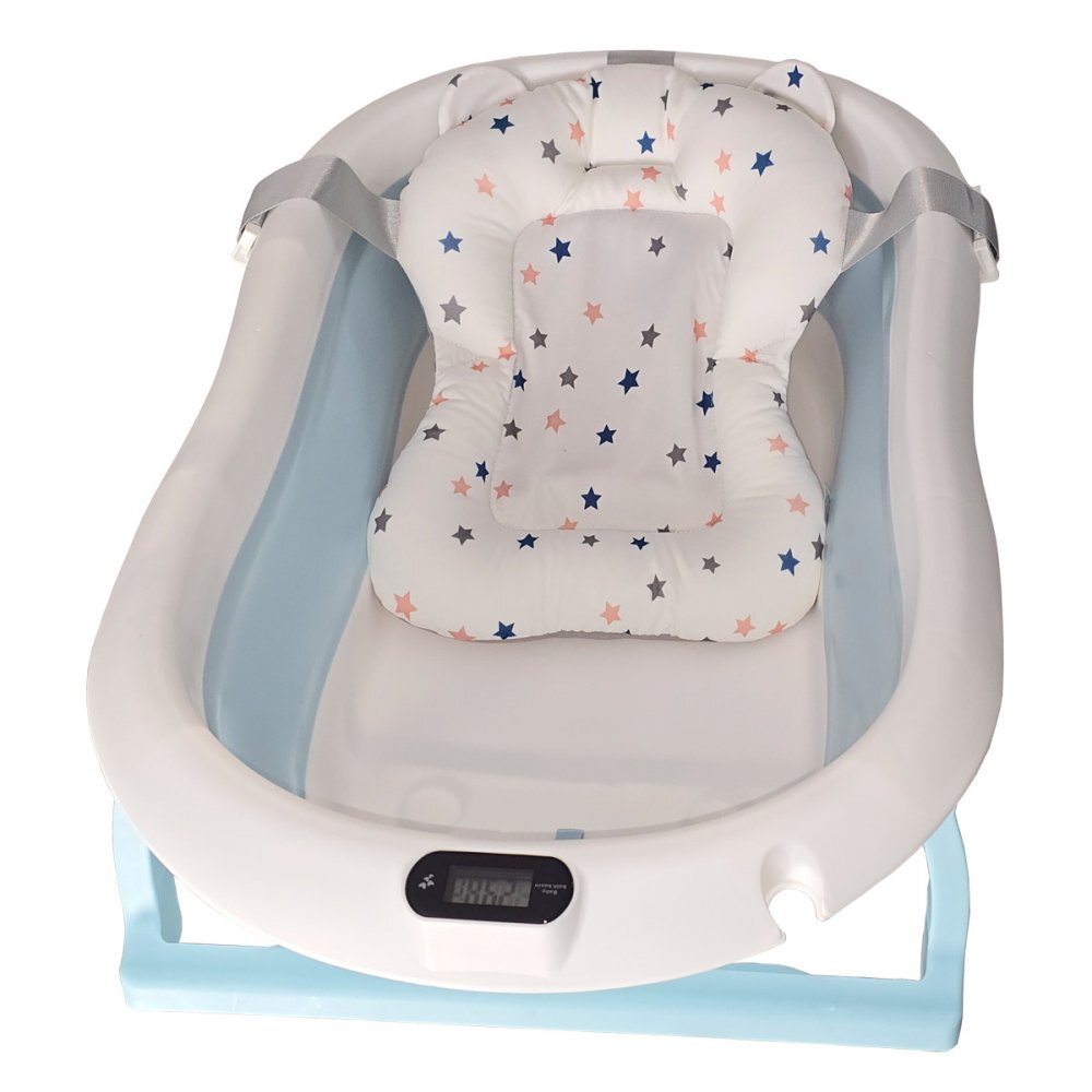 KidsCare Cadita pliabila pentru bebelusi Albastra cu termometru perna reductor jucarii protectie cap cana pliabila