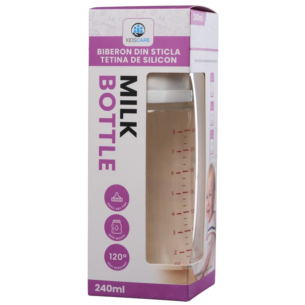KidsCare Pachet 3 biberoane din sticla borosilicata cu tetina din silicon 3 x 240 ml