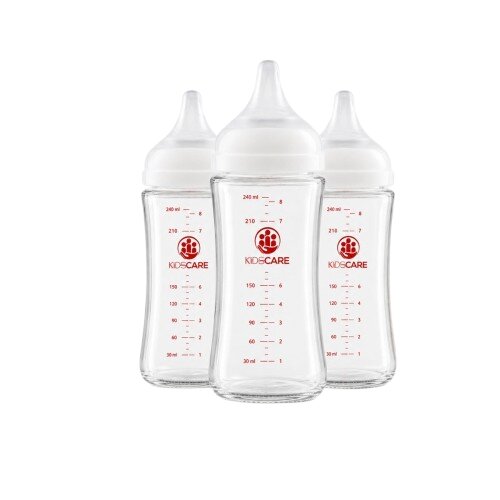 KidsCare Pachet 3 biberoane din sticla borosilicata cu tetina din silicon 3 x 240 ml