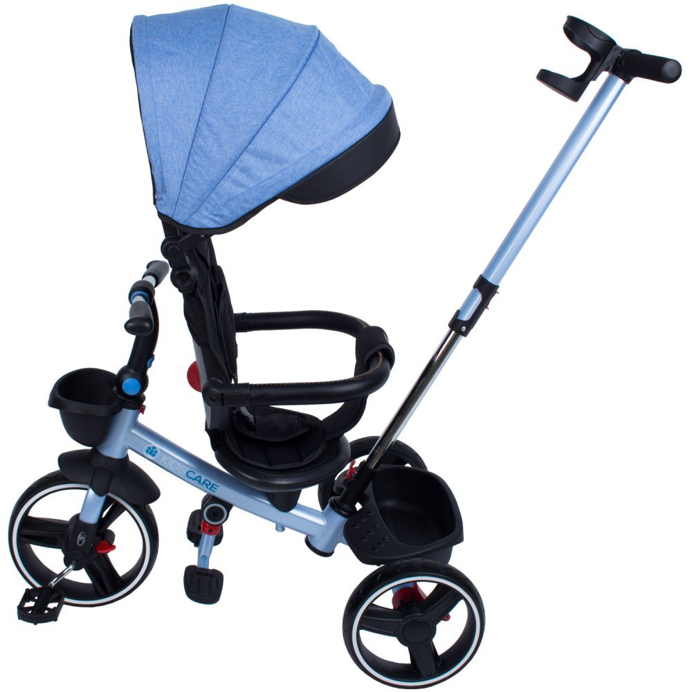 KidsCare Tricicleta pentru copii Impera Albastru pliabila scaun rotativ copertina de soare maner pentru parinti roti din cauciuc dispozitiv de franare suport pentru pahar si cos depozitare jucarii